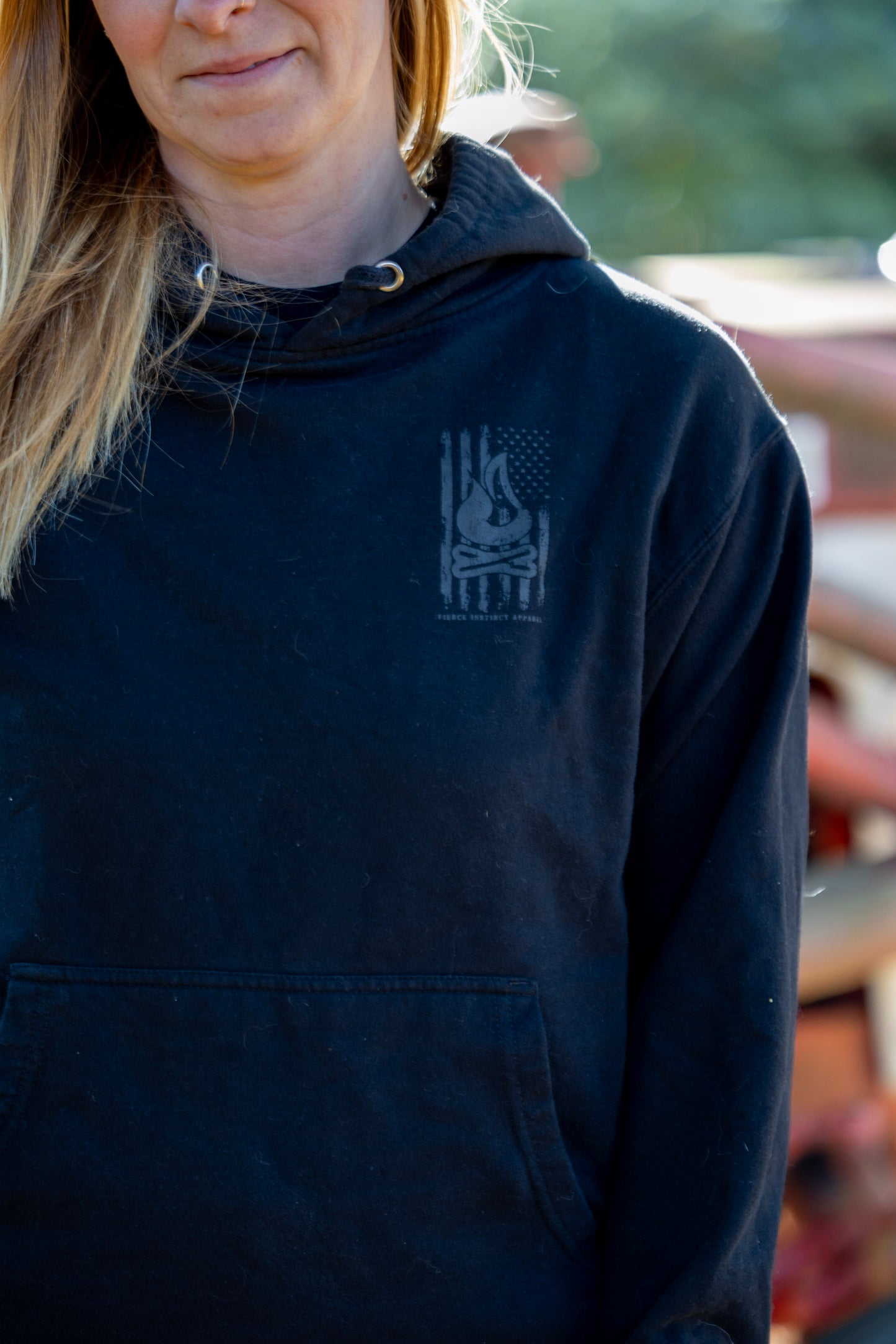 Black on Black Distressed Flag Hoodie