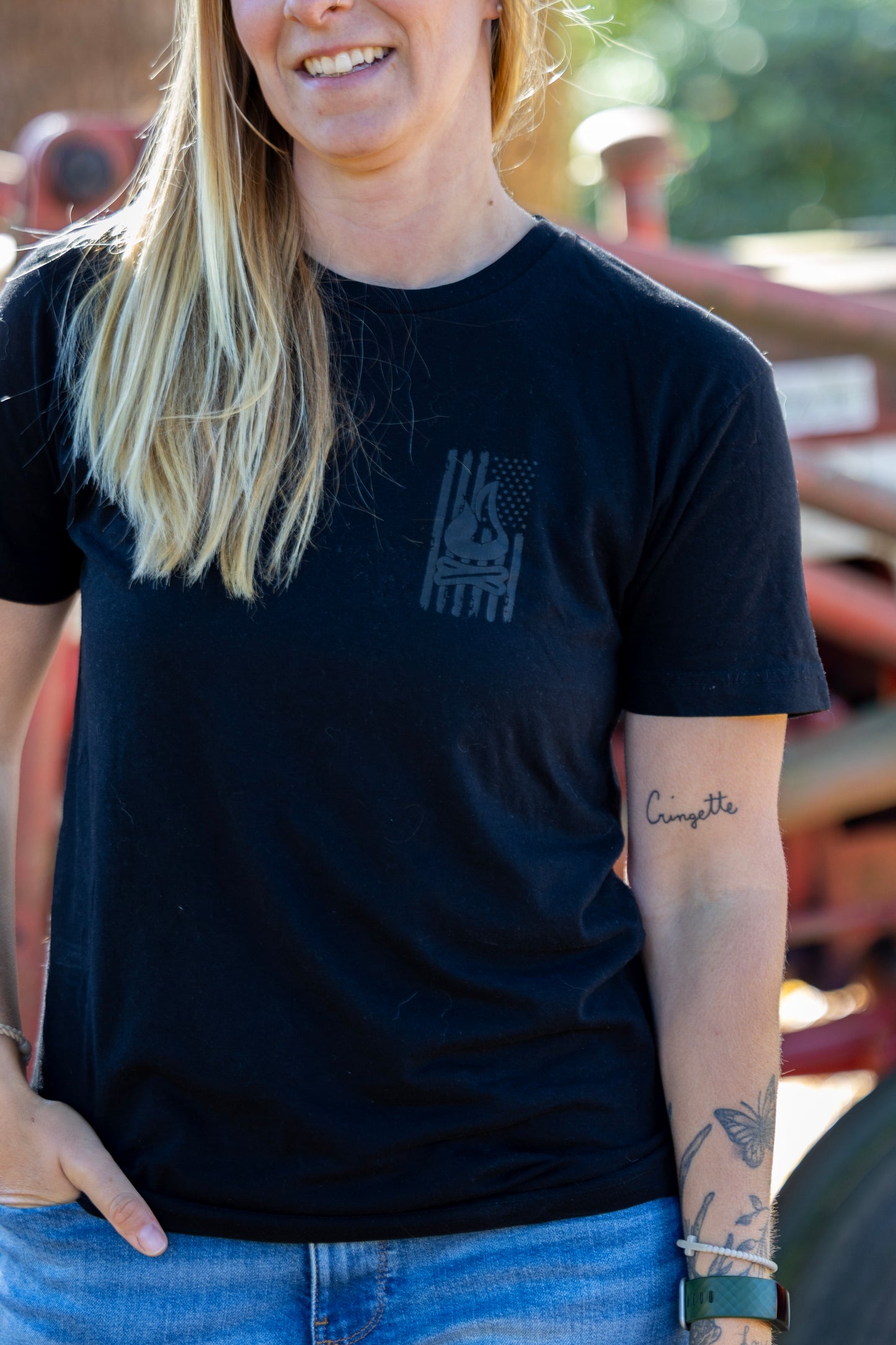 Black on Black Distressed Flag Tee