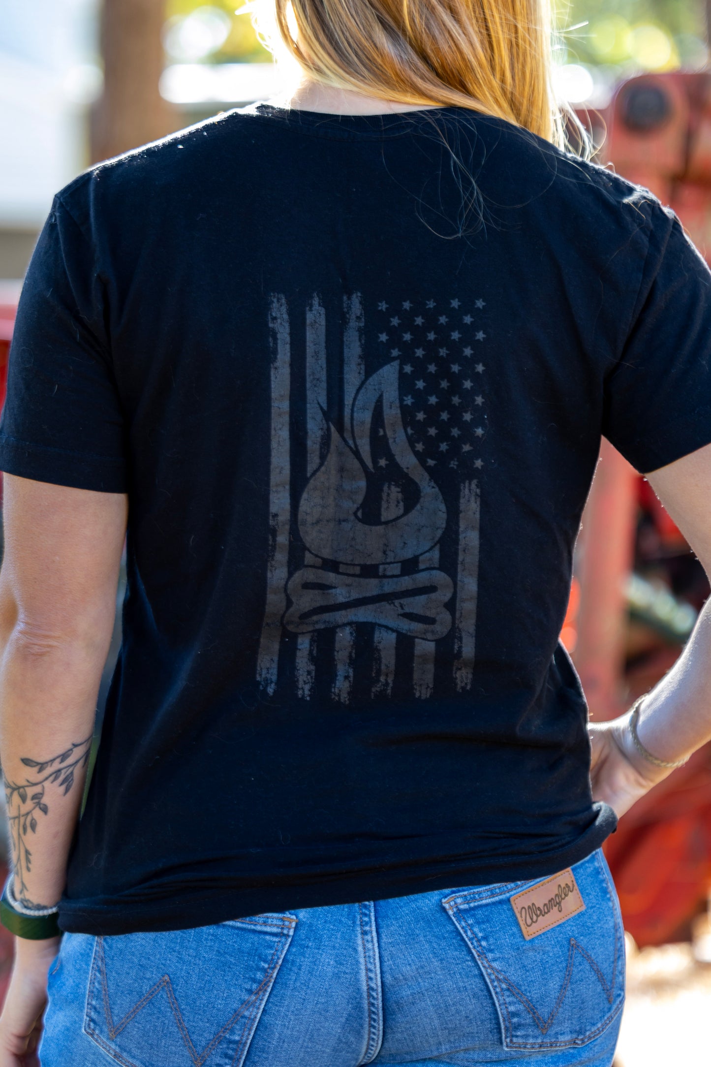 Black on Black Distressed Flag Tee