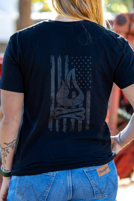 Black on Black Distressed Flag Tee