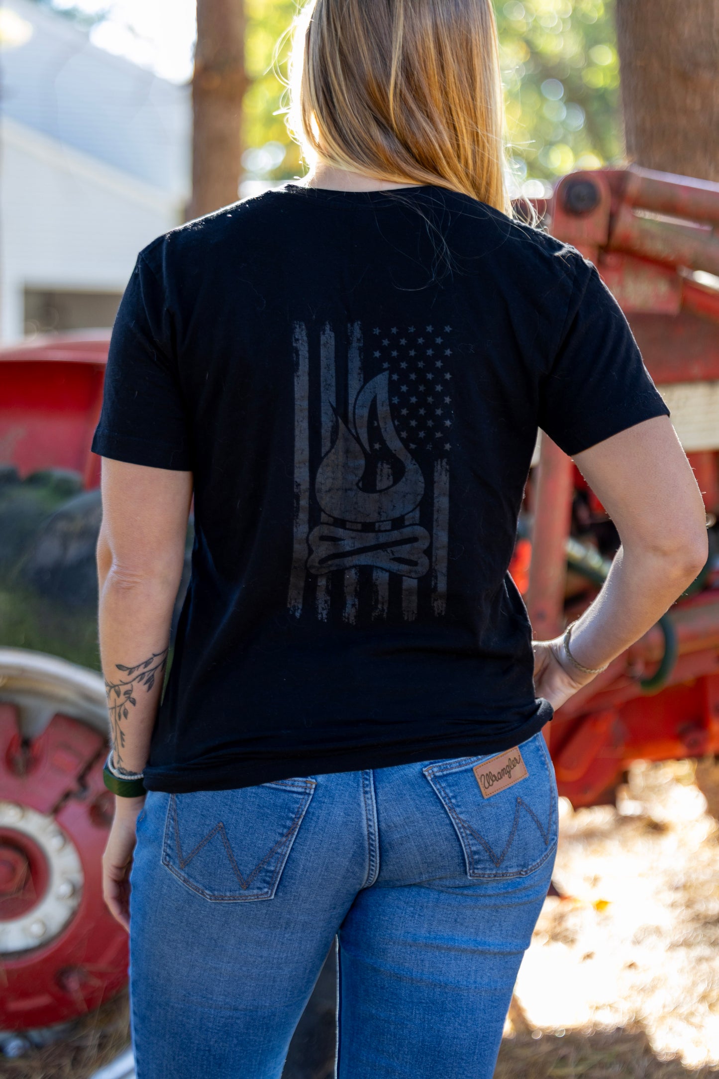 Black on Black Distressed Flag Tee