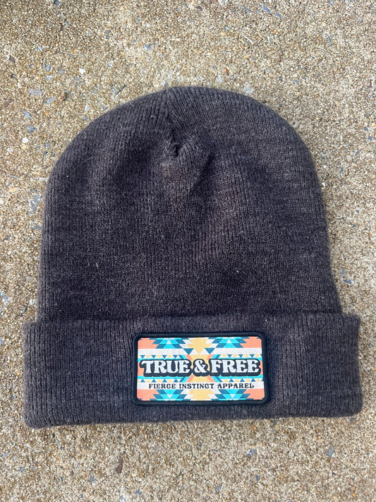 True & Free Aztec Patch Beanie