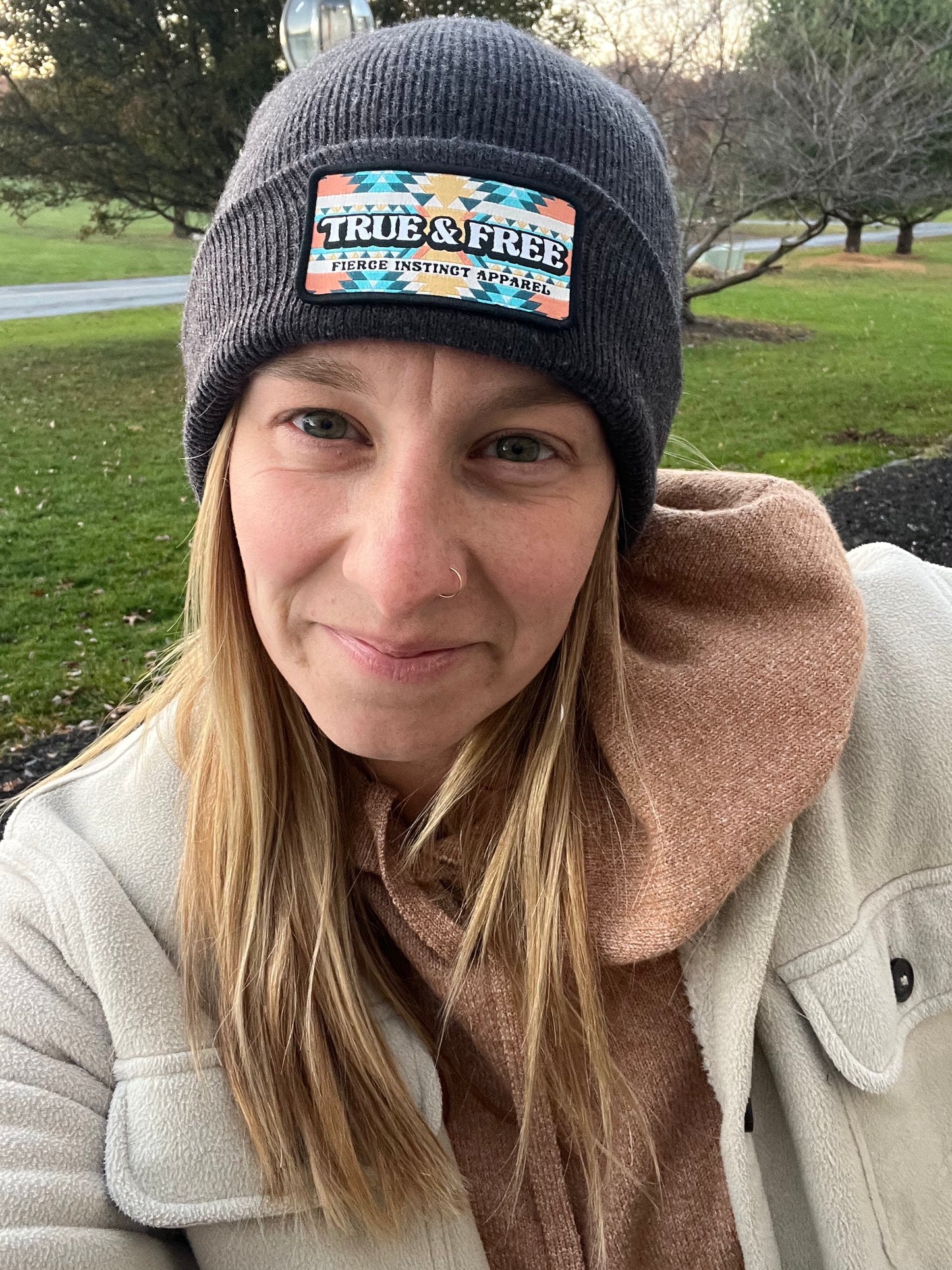 True & Free Aztec Patch Beanie