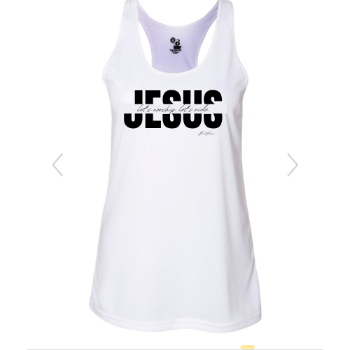 Jesus - Let's Worship. Let's Ride / White Wicking Tank / Bold Spin
