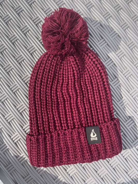 Bonfire Logo Pom Beanie - Maroon