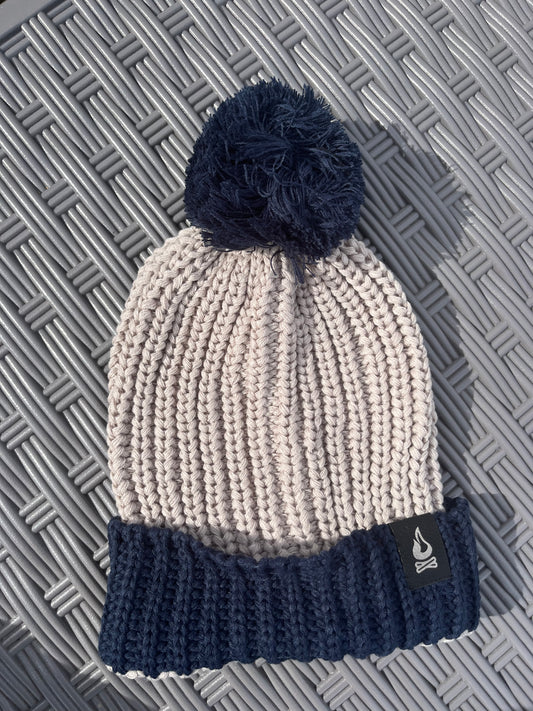 Bonfire Logo Pom Beanie - Navy & Stone