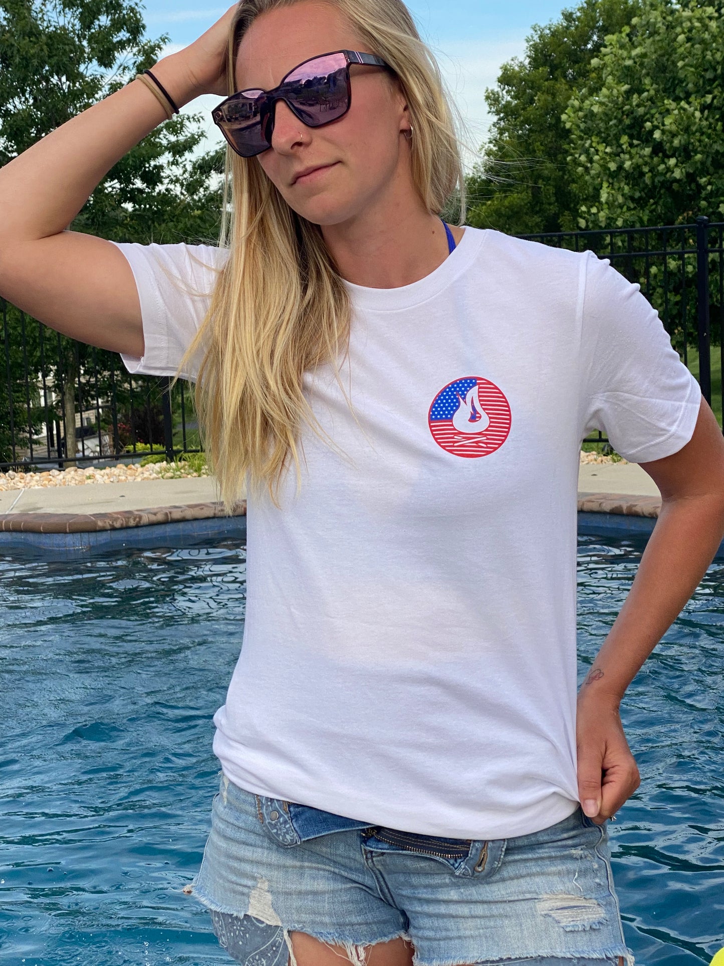 Bonfire Circle Flag Tee - Red, White & Blue