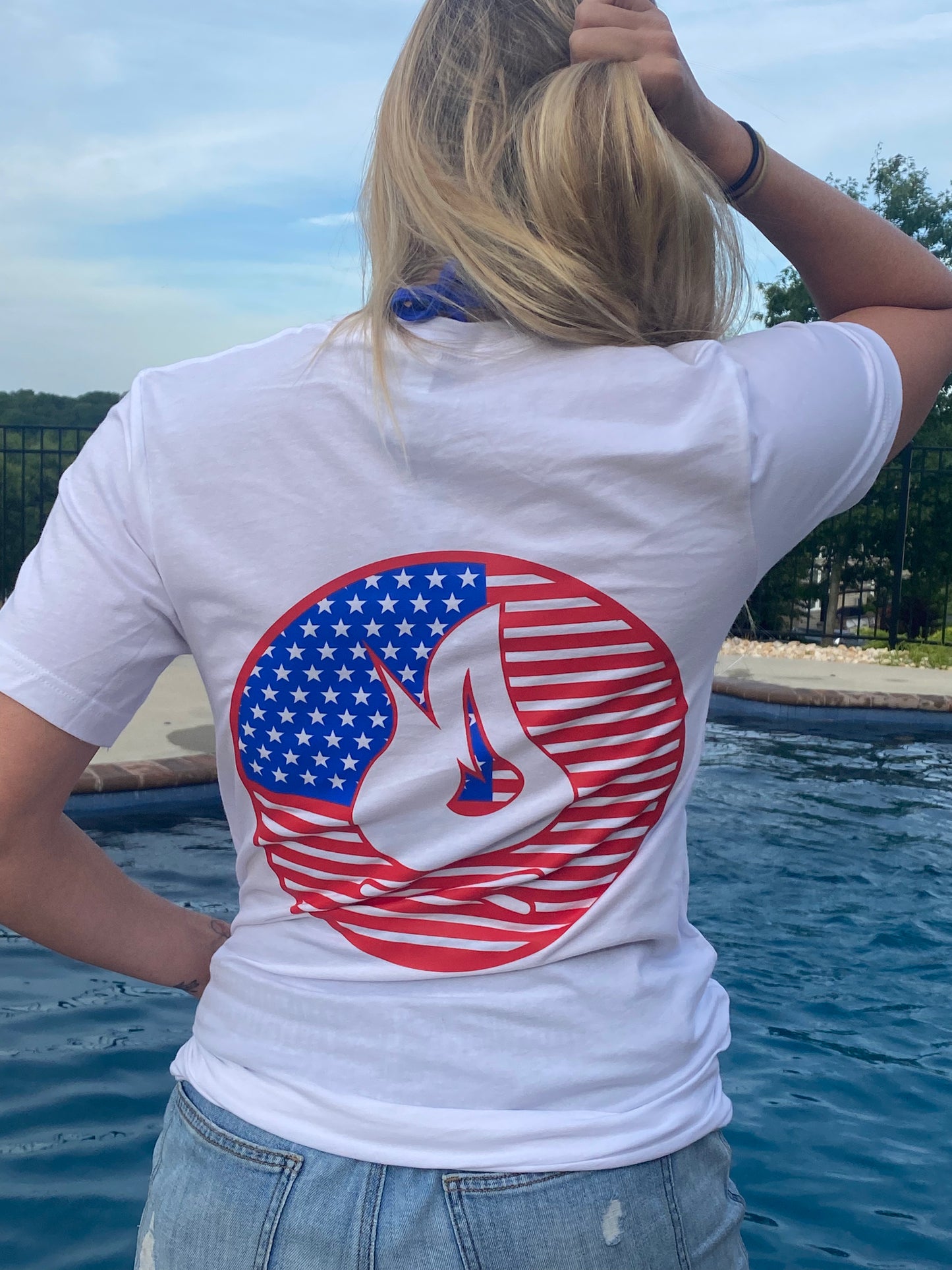 Bonfire Circle Flag Tee - Red, White & Blue