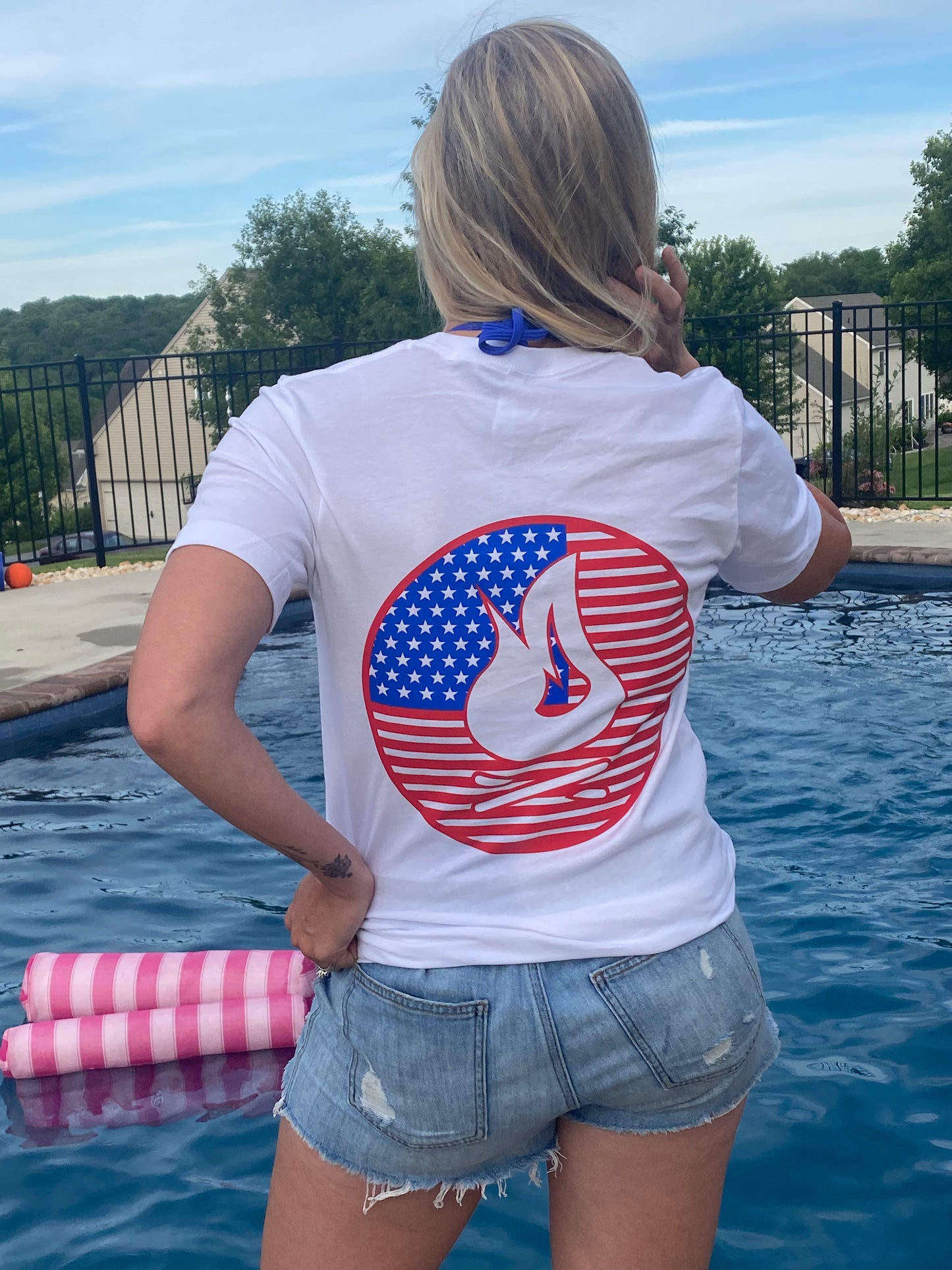 Bonfire Circle Flag Tee - Red, White & Blue