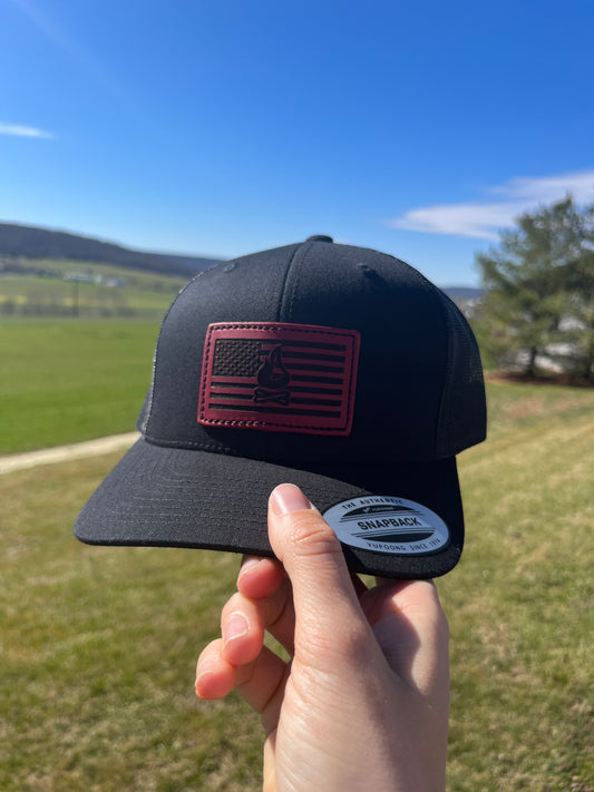 Bonfire Flag Red Leather SnapBack