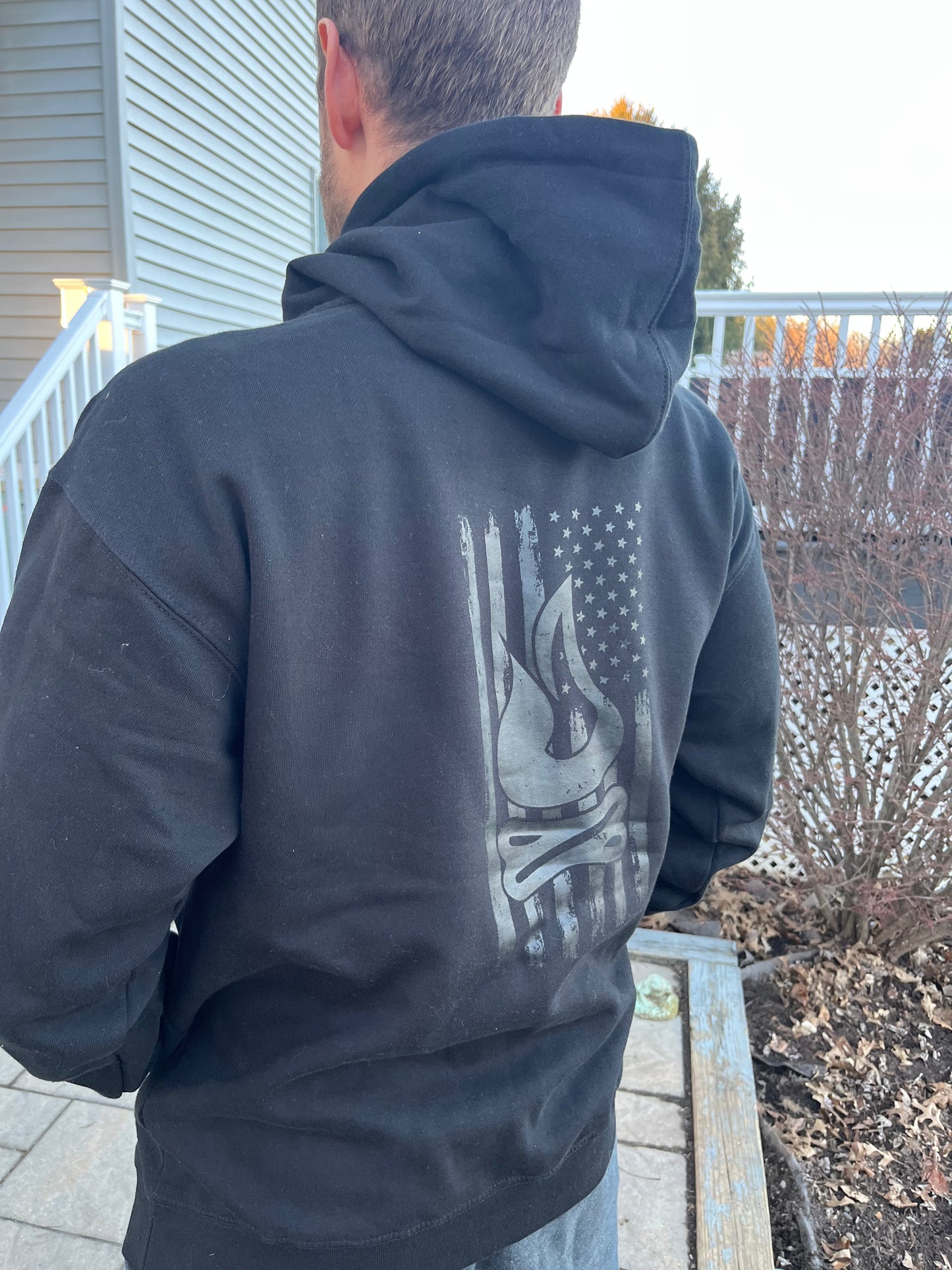 Black on Black Distressed Flag Hoodie