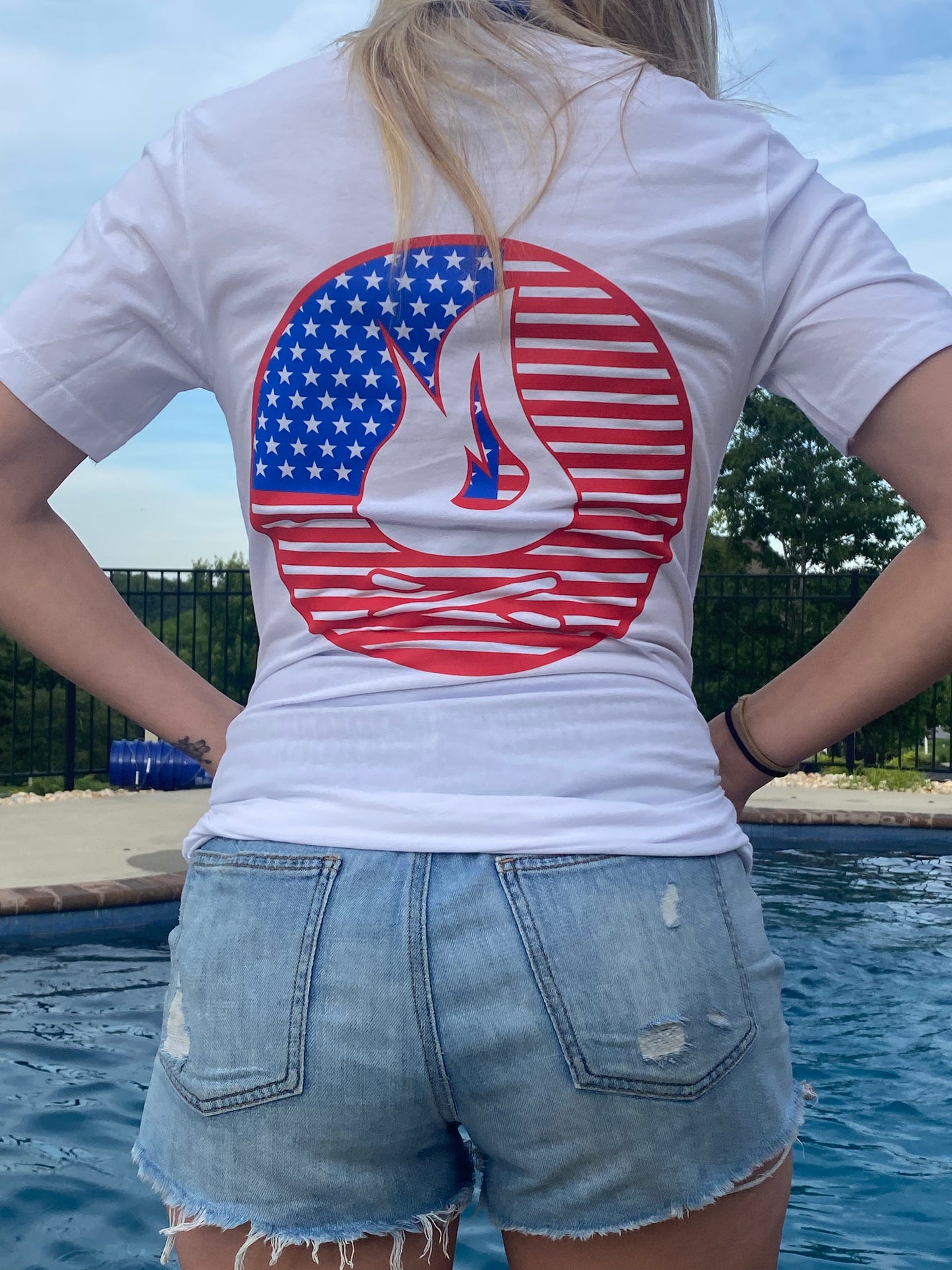 Bonfire Circle Flag Tee - Red, White & Blue