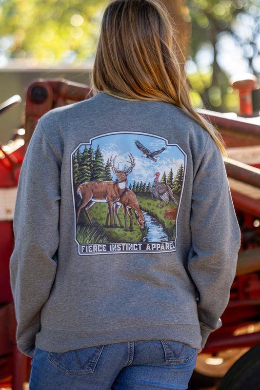 Wildlife Scene Crew Sweatshirt