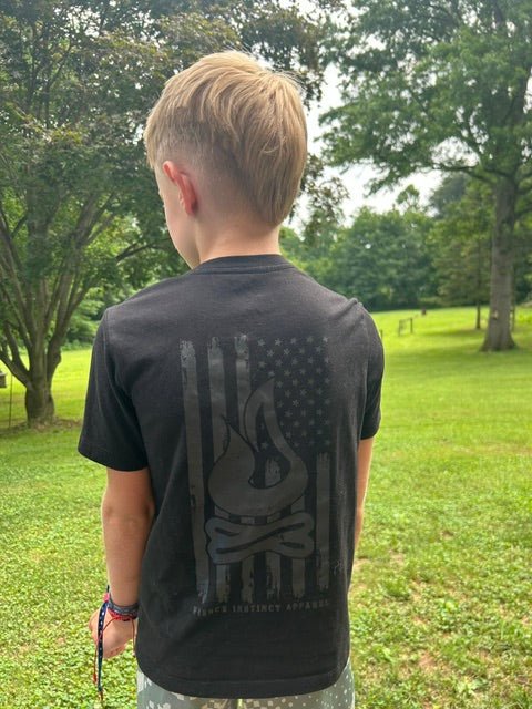 YOUTH Black on Black Distressed Flag Tee