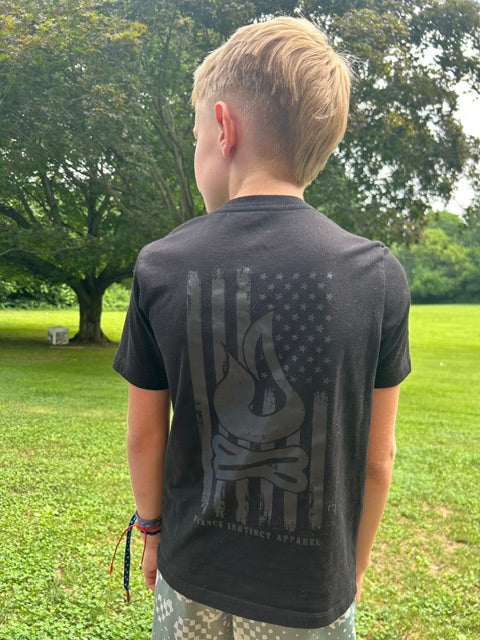 YOUTH Black on Black Distressed Flag Tee